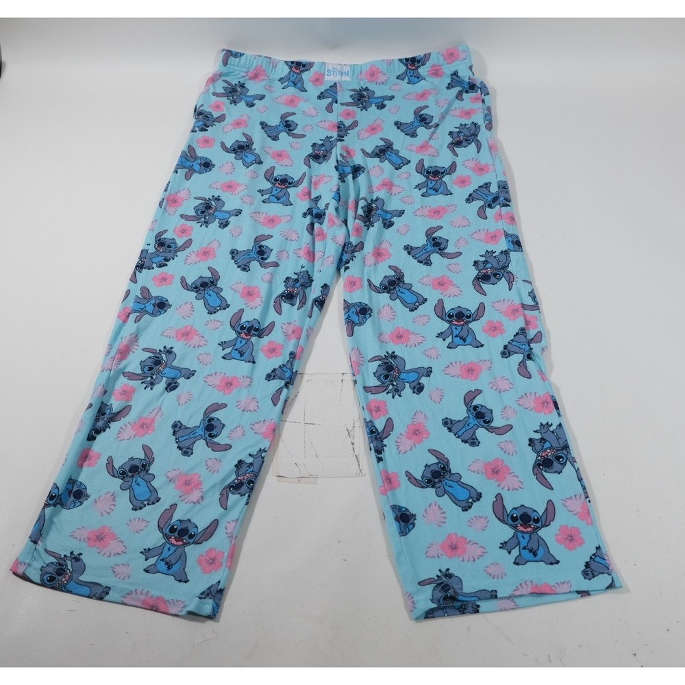 Disney Pajama Pants Womens L Blue Stitch Tropical Hibiscus Print Sleep Lounge